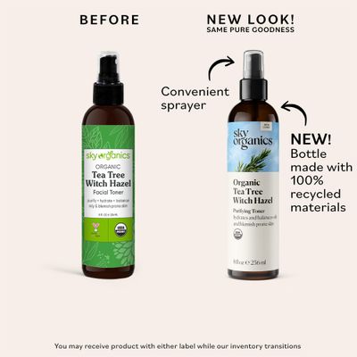 Sky Organics Organic Tea Tree & Witch Hazel for Face, Purifying Facial Toner to Hydrate, Soothe, Cleanse and Balance Blemish-Prone Skin, Helps Minimize The Appearance of Pores, 8 fl oz