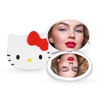Impressions Vanity Hello Kitty LED Compact Mirror for Purse, Travel Lighted Makeup Mirror with 3X Magnification, Adjustable Brightness, Soft Touch Sensor Button and Hello Kitty Figural Shaped Design