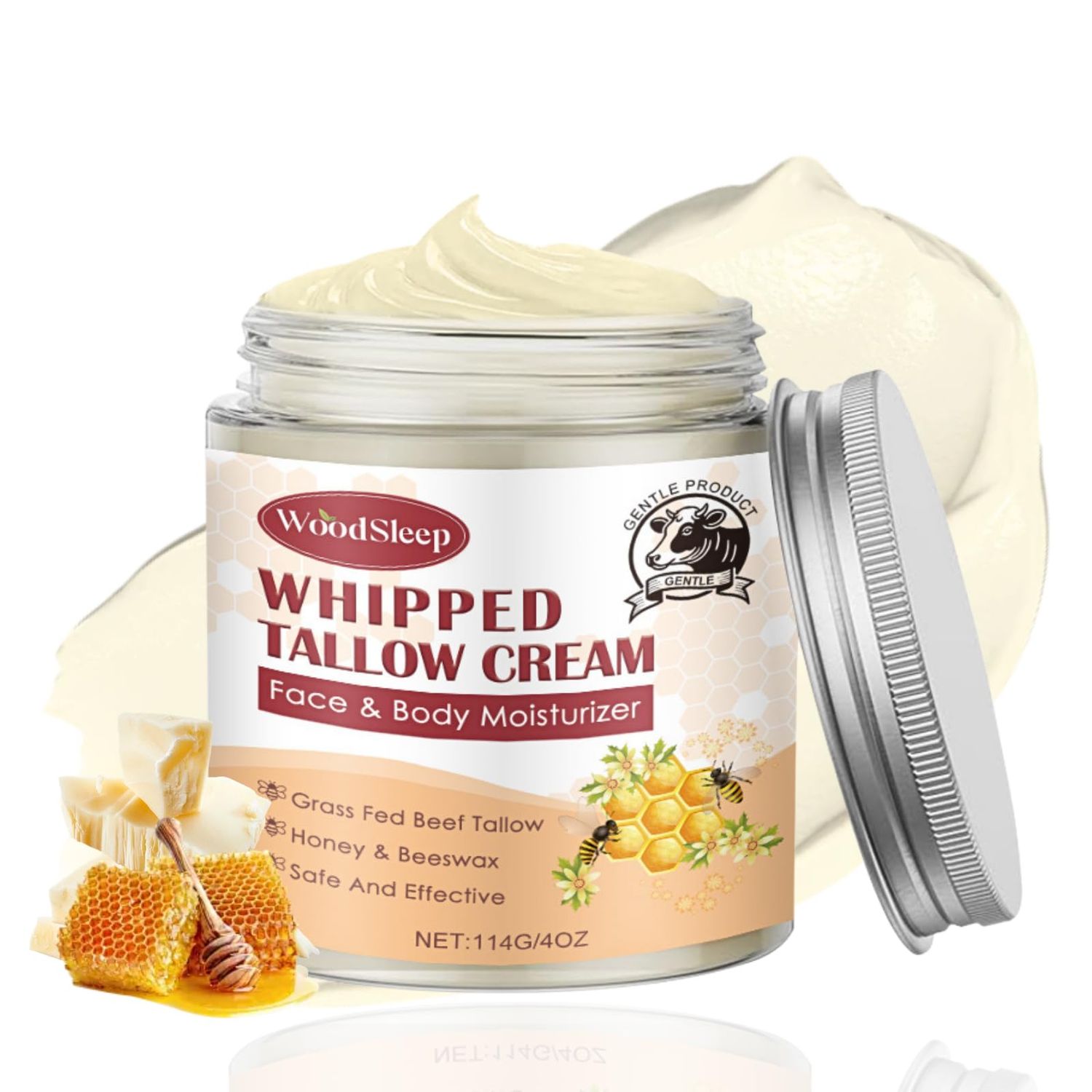 Tallow and Honey Balm for Face - Beef Tallow for Skin - Body Butter for Women &amp; Men - Tallow Face Moisturizer With Grass-Fed Beef Tallow &amp; Raw Honey - Tallow Balm Hydrates,Nourishes for Dry Skin