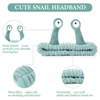 WLLHYF Spa Headband Face Wash Wristband Set Makeup Head Band Snail Coral Fleece Hair Band Skincare Hairband Elastic Creative Cartoon Head Wraps Cute Hair Accessories for Women Girls (Green)