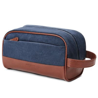 Vorspack Travel Toiletry Bag - Canvas Toiletry Bag for Men Water Resistant Skincare Bag Dopp Kit for Bathroom Toiletries Accessories Gifts - Navy Blue