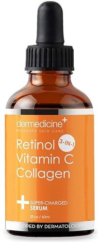 Retinol Vitamin C Collagen | Super Charged Anti-Aging Serum for Face | Pharmaceutical Grade Quality | Helps Smooth &amp; Plump Fine Lines &amp; Wrinkles &amp; Brightens for Younger Skin | 2 fl oz / 60 ml