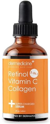 Retinol Vitamin C Collagen | Super Charged Anti-Aging Serum for Face | Pharmaceutical Grade Quality | Helps Smooth &amp; Plump Fine Lines &amp; Wrinkles &amp; Brightens for Younger Skin | 2 fl oz / 60 ml