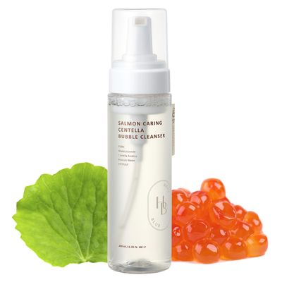 HEVEBLUE Salmon Caring Centella Bubble Cleanser - Salmon PDRN, pH 5.5, Salmon Egg Extract, Centella, Broccoli Water, Moisturizing, Balancing, Pore Cleansing, Low Irritation, Korean Skincare