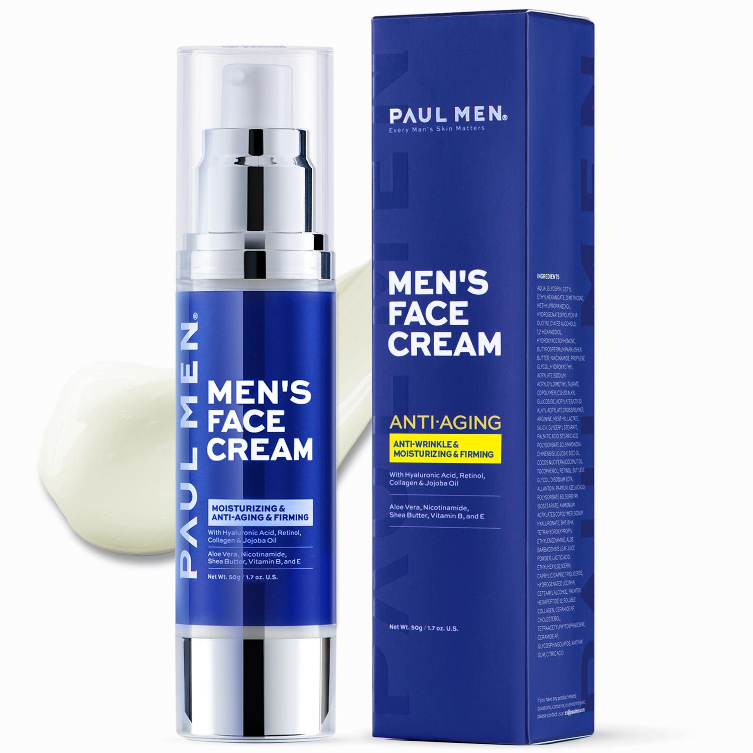 Men&#39;s Anti-Aging Face Moisturizer Cream: 7-in-1 Ultra Hydration for Deep Wrinkle Repair &amp; Tightening - Vitamin Boost for Youthful Skin - 1.7 oz
