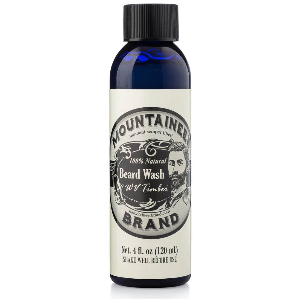 Mountaineer Brand Beard Wash for Men | 100% Natural Beard Shampoo | Thick Cleaning Softening Lather for Hair and Skin | Hydrate and Detangle | Grooming Treatment | WV Timber Scent 4oz