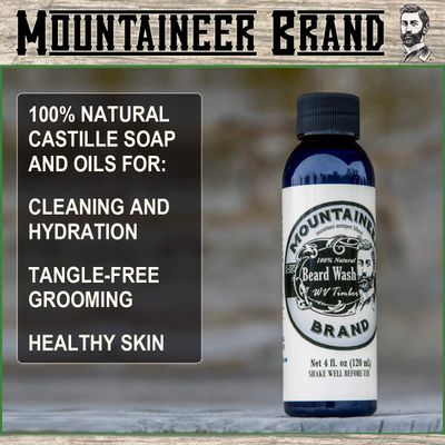 Mountaineer Brand Beard Wash for Men | 100% Natural Beard Shampoo | Thick Cleaning Softening Lather for Hair and Skin | Hydrate and Detangle | Grooming Treatment | WV Timber Scent 4oz