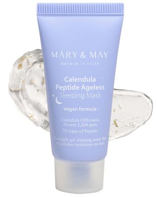 Mary&amp;May Vegan Calendula Peptide Ageless Sleeping Mask - Overnight Hydration Face Gel Mask Korean Facial Mask - Soothing Acne, and Anti-Aging with Ceramide, Hyaluronic Acid, Cica, 1.01 fl.oz.