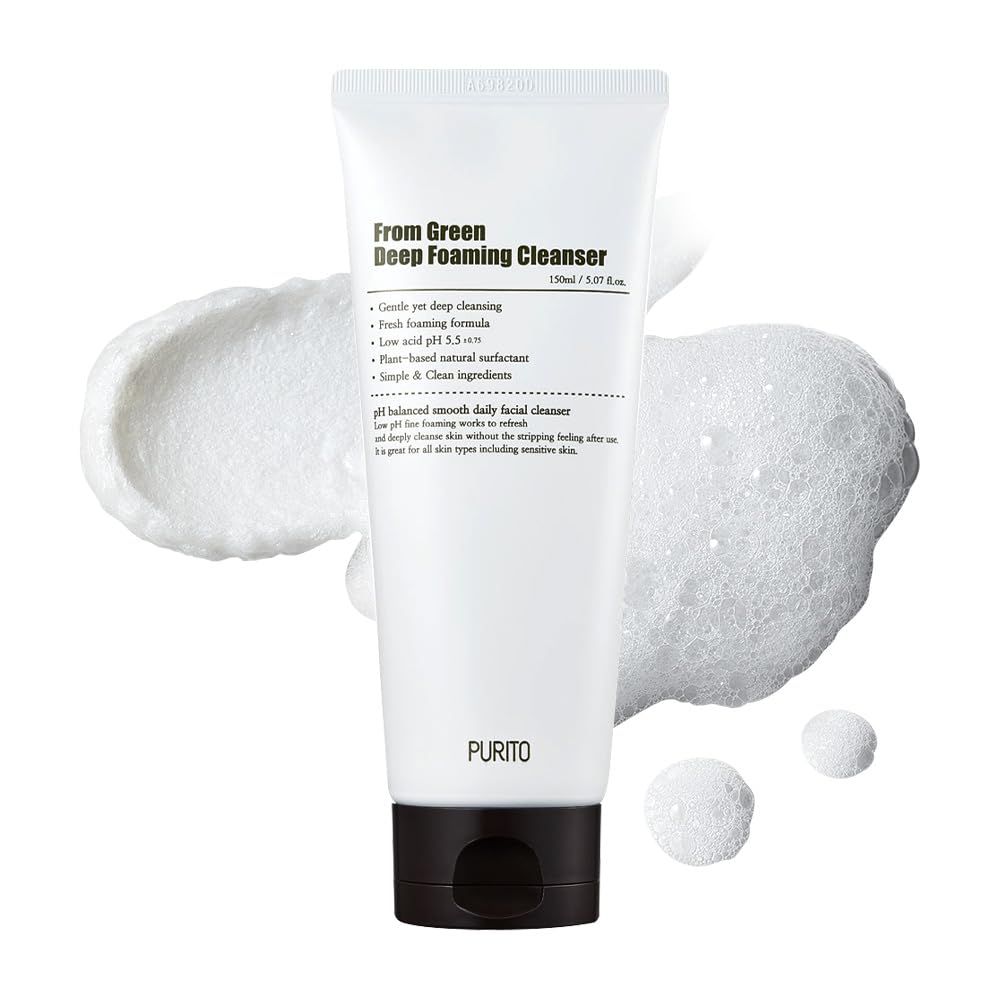 PURITO From Green Deep Foaming Cleanser 150ml / 5.07 fl.oz, pH 5.5, plant-based, natural ingredients, cruelty-free, Vegan
