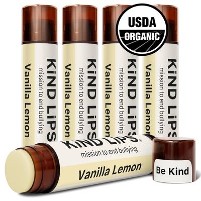 USDA Organic Vanilla Lemon Lip Balm 5 Pack - 100% Natural, Hydrating Lip Care with Beeswax - Moisturizing Balm for Dry, Chapped Lips, Non-Toxic Chapstick for Women, Men, Kids, Sensitive Skin