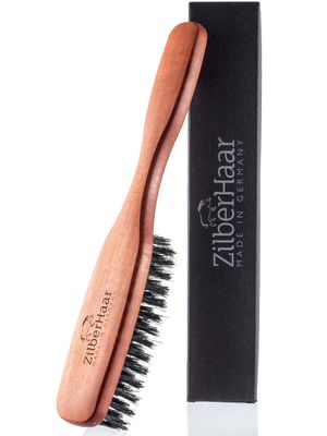 ZilberHaar Long Hair &amp; Beard Brush - Made From Stiff First Cut Boar Bristles And Pearwood - Perfect Beard Care for Men - Works with all Beard Balms and Beard Oils - 8.5 inches long