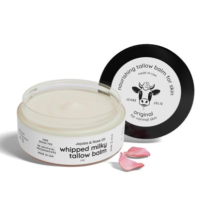 Jeune Jolie Handmade Whipped Milky Beef Tallow For Skin with Jojoba &amp; Rose Oil - Made in USA - 100% Grass Fed &amp; Organic Oils - Non-Greasy Silky Soft Moisturizer, For Normal to Dry Skin