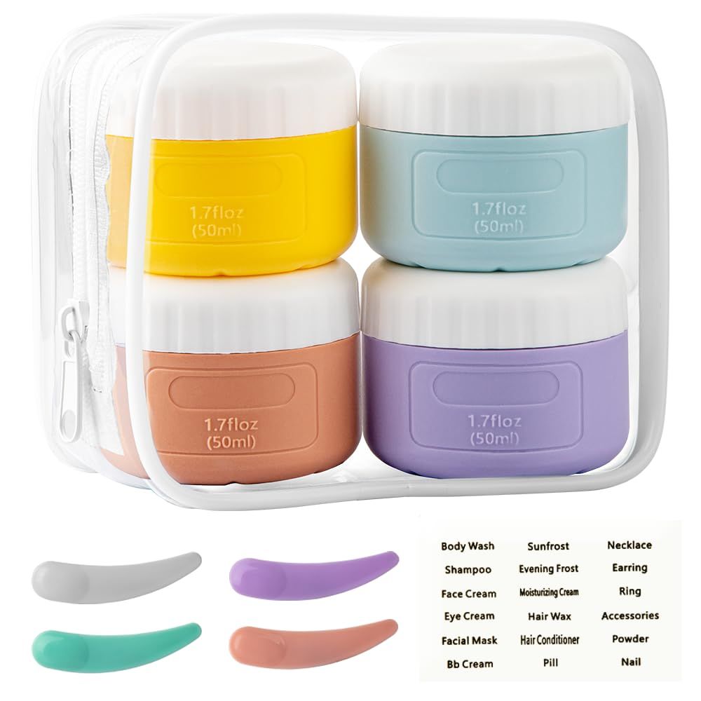 Travel Containers for Toiletry, Silicone Cream Jars TSA Approved Travel Size Containers for Toiletries 1.7oz , Leak Proof Travel Containers with Lids for Cosmetic Face Body Hand Cream Skincare (4Pack)
