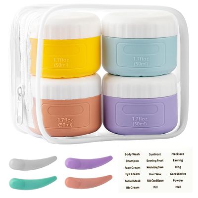 Travel Containers for Toiletry, Silicone Cream Jars TSA Approved Travel Size Containers for Toiletries 1.7oz , Leak Proof Travel Containers with Lids for Cosmetic Face Body Hand Cream Skincare (4Pack)