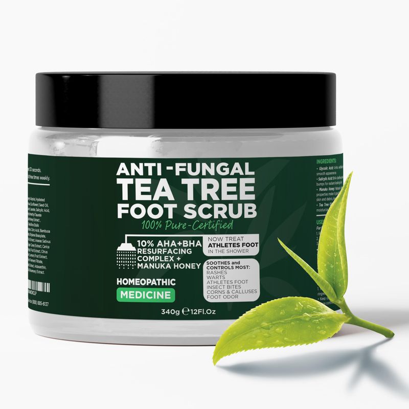 Tea Tree Foot Scrub with Salicylic &amp; Glycolic Acid - Best Exfoliating Foot Scrub for Dead Skin, Rashes, Warts, Athlete's Foot, Corns &amp; Calluses, Foot Odour, Insect Bites - Foot Care for Women &amp; Men