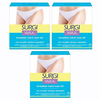 Surgi Wax Brazilian Hard Wax Waxing Kit for Private Parts, 4 Ounce Boxes (Pack of 3)