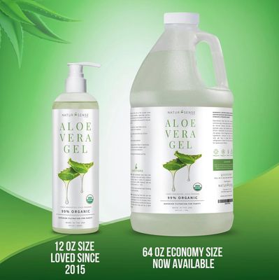 NTRSNS NaturSense Organic Aloe Vera Gel from 100% Pure Aloe. Great for Hair, Scalp, Face, Dry Skin, Acne, Winter Skin, Sunburn, Sensitive Skin. Unscented, USDA Certified, 12 oz.