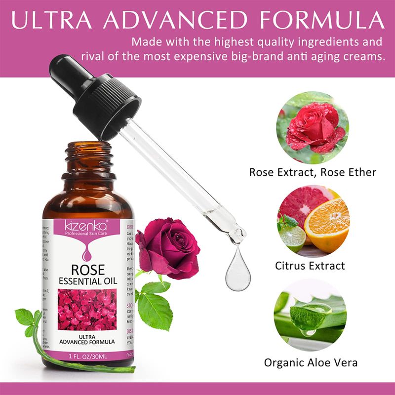 Rose Essential Oil, Face Rose Oil, Moisturizer Rose Oil, Anti Ageing &amp; Anti Wrinkle Serum, Rose oil for Face, Skin Care, 1 oz (30ml)