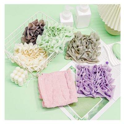 MOSYFEIBI Washcloth Loofah Combo 2-in-1 Loufee Washcloth That Holds Bar Soap-Exfoliation Mesh Shower Ball for Body Wash & Smooth Skin+Free Loofah Dish Towel (Six Colors one Each)