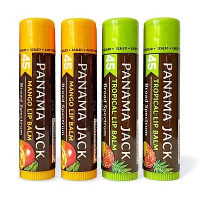 Panama Jack Sunscreen Lip Balm - SPF 45, Flavor Pack, Broad Spectrum UVA-UVB Sunscreen Protection, Prevents &amp; Soothes Dry, Chapped Lips (Mango/Tropical)