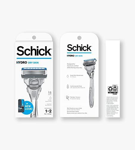 Schick, Hydro Dry Skin Men&#39;s 5-Blade Razor Handle + 2 Refill Razor Blades Kit, 1 Count