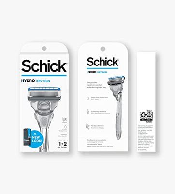 Schick, Hydro Dry Skin Men&#39;s 5-Blade Razor Handle + 2 Refill Razor Blades Kit, 1 Count