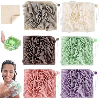 MOSYFEIBI Washcloth Loofah Combo 2-in-1 Loufee Washcloth That Holds Bar Soap-Exfoliation Mesh Shower Ball for Body Wash &amp; Smooth Skin+Free Loofah Dish Towel (Six Colors one Each)