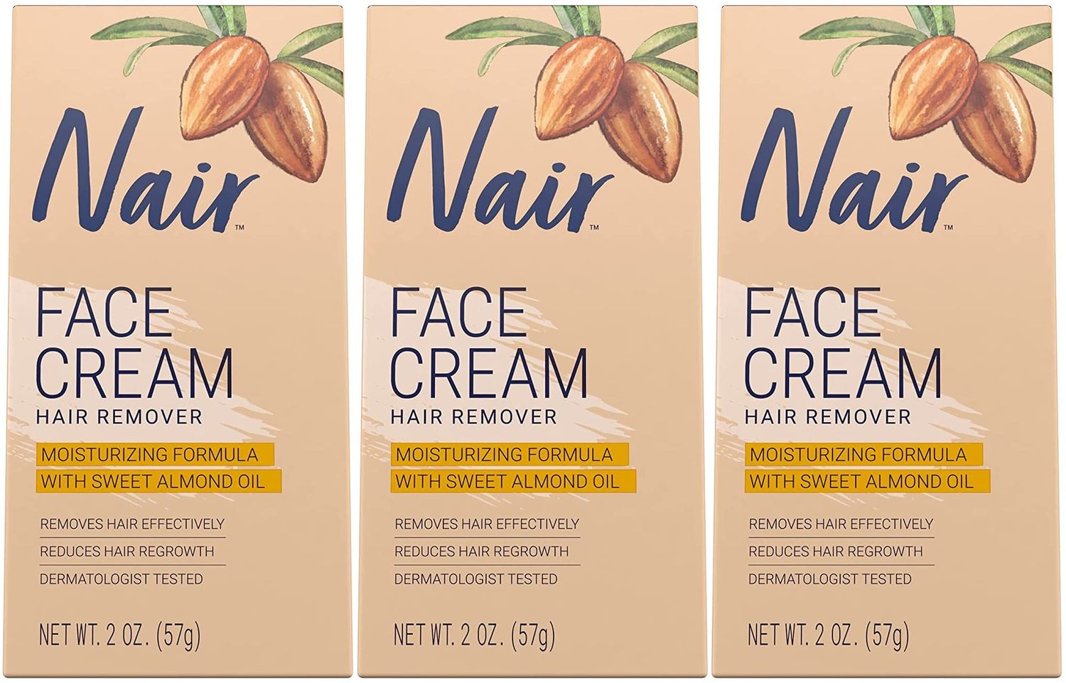Nair Hair Remover Face Cream, 2 Oz, Pack of 3