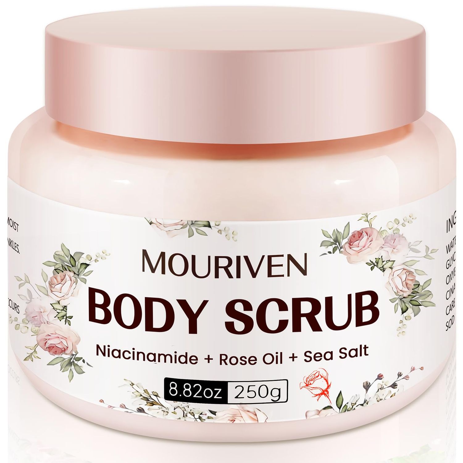 Niacinamide Exfoliating Body Scrub for Women - Rose Scrub with Niacinamide, Rose Oil and Seal Salt - Hydrating &amp; Smooths Skin, Suitable for Sensitive Skin - 8.82oz