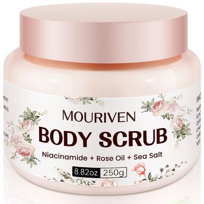 Niacinamide Exfoliating Body Scrub for Women - Rose Scrub with Niacinamide, Rose Oil and Seal Salt - Hydrating &amp; Smooths Skin, Suitable for Sensitive Skin - 8.82oz