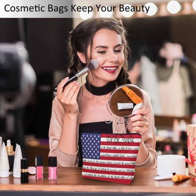 Kalygon Women Cosmetic Bag American Flag, We The People American Flag USA Flag Cute Makeup Bag For Purse Cosmetic Travel Bag For Toiletries Makeup Storage Bag Flax Skincare Bag Make Up Pouch Bags