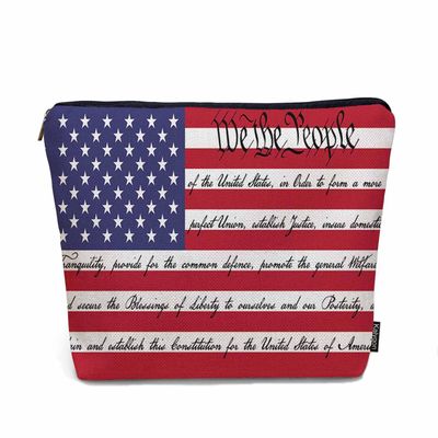 Kalygon Women Cosmetic Bag American Flag, We The People American Flag USA Flag Cute Makeup Bag For Purse Cosmetic Travel Bag For Toiletries Makeup Storage Bag Flax Skincare Bag Make Up Pouch Bags