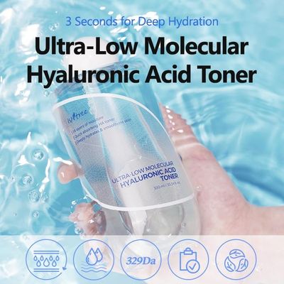 ISNTREE Ultra-Low Molecular Hyaluronic Acid Toner 300ml, 10.14 fl.oz | Quick Absorbing | Deep Hydration &amp; Skin Smoothing | Korean Skincare | Vegan Skincare