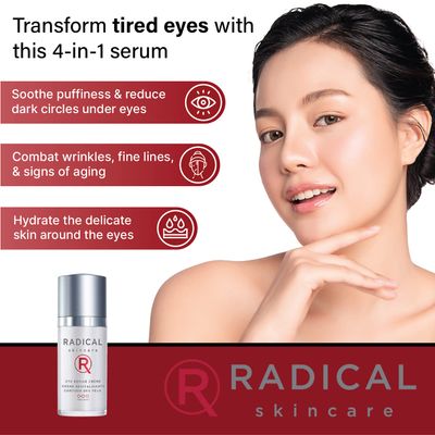 Radical Skincare Eye Revive Creme - 4 in1 Anti-Aging Solution Combats Wrinkles, Dark Circles, Puffiness, &amp; Fine Lines - For All Skin Types Including Sensitive Skin - Paraben &amp; Cruelty Free (0.5 Fl Oz)