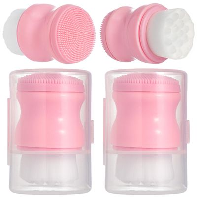 HINZIC 2 Pack Manual Facial Cleansing Brush, 2 in 1 Silicone Double Side Face Scrubber, Skin Friendly Waterproof Soft Bristles Exfoliator Cleanser for Makeup Residues Deep Cleansing