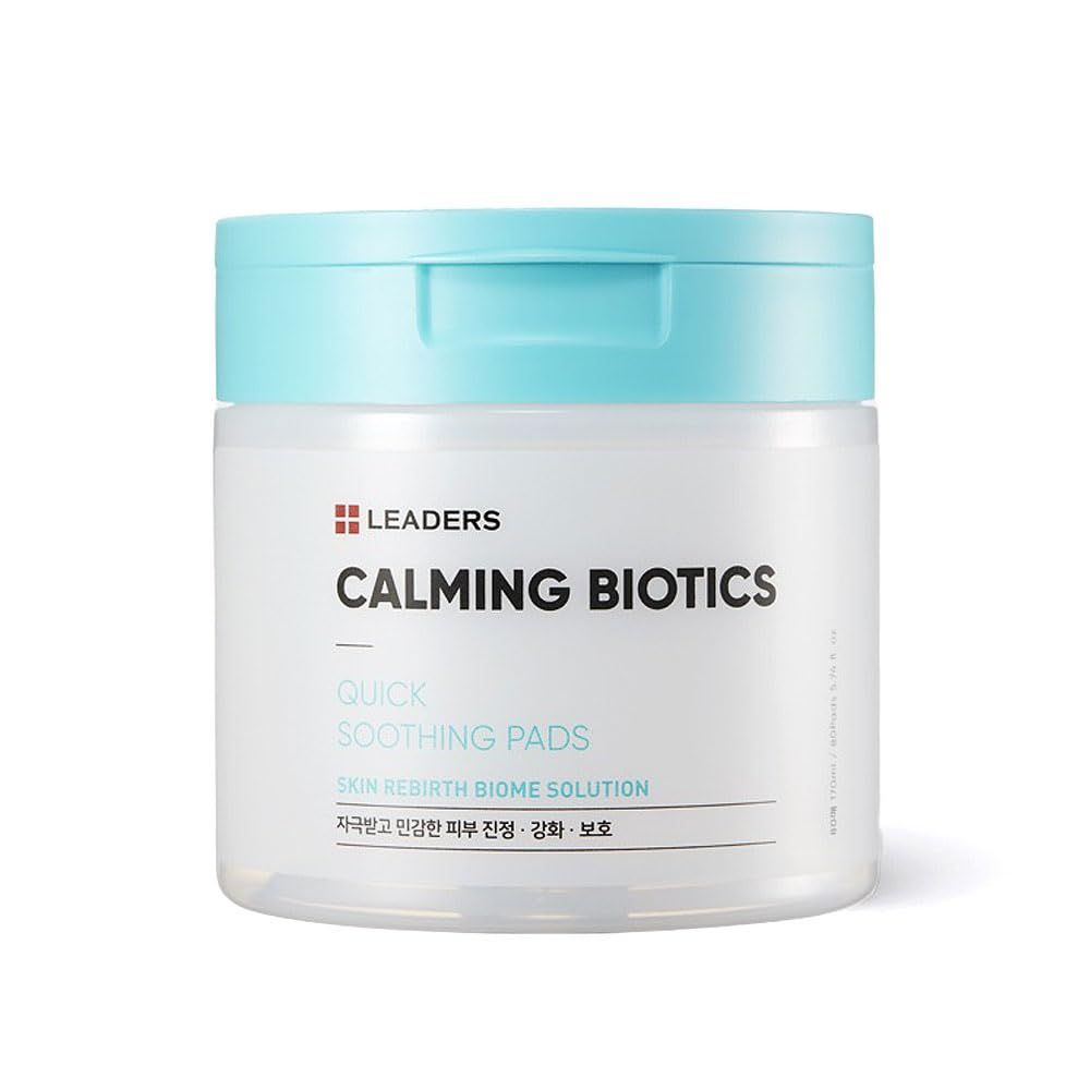 LEADERS Calming Biotics Toner Pad - Quick Soothing Instant Relief and Hydration for Dry and Sensitive Skin, 6-Type Cica Liposome Complex, and Plant Mucin Korean Skincare 80 Pads x 170ml