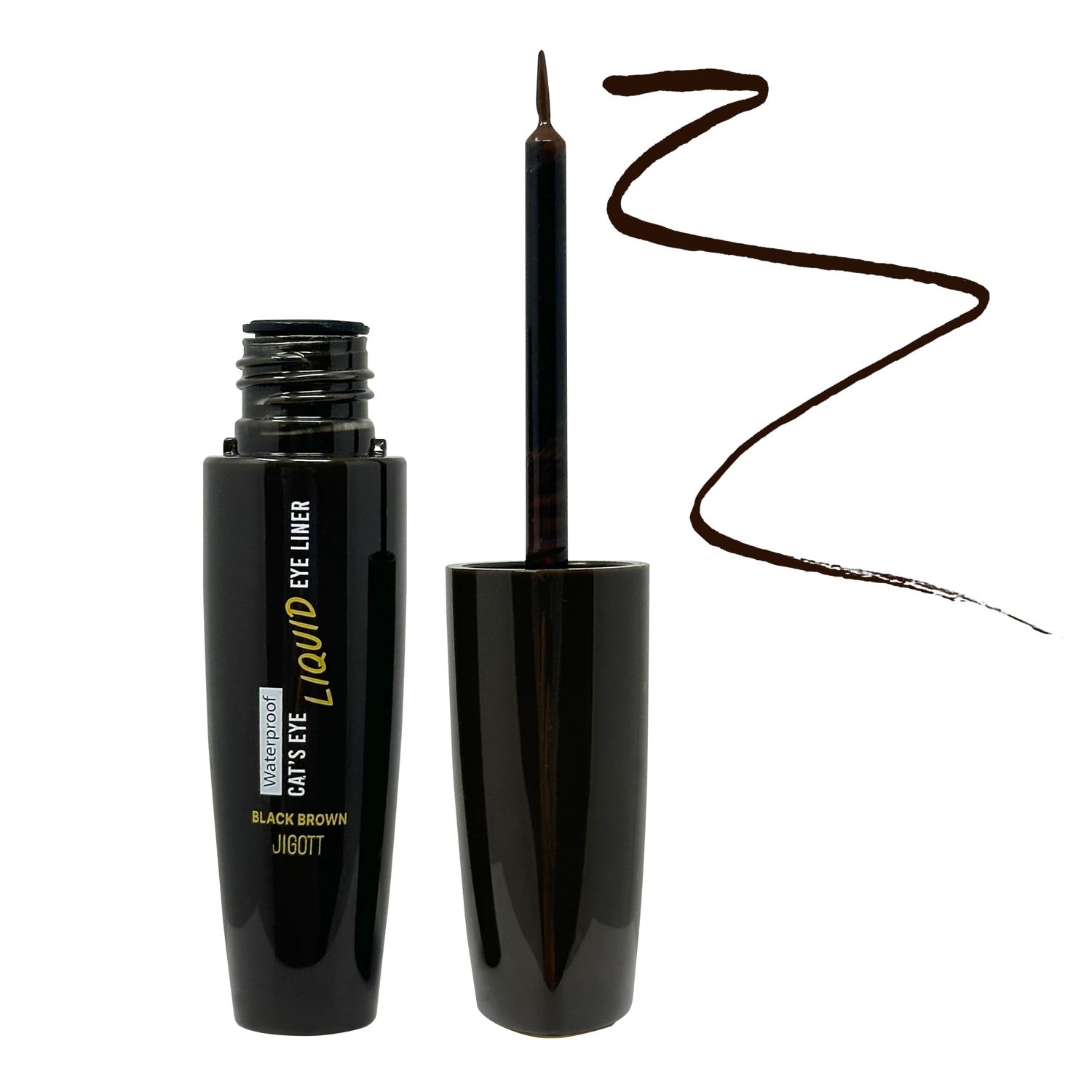 Jigott - Cat's Eye Waterproof Liquid Eyeliner (Black Brown) (0.31floz / 9g) - Korean Beauty Makeup, Smudge-proof, Long-lasting