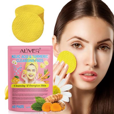Turmeric Kojic Acid Cleansing Pads, 40PCS Kojic Acid and Turmeric Cleansing Pads for Face and Body, Helps Balance Skin Oil and Water, Remove Excess Keratin from The Body&#39;S Skin