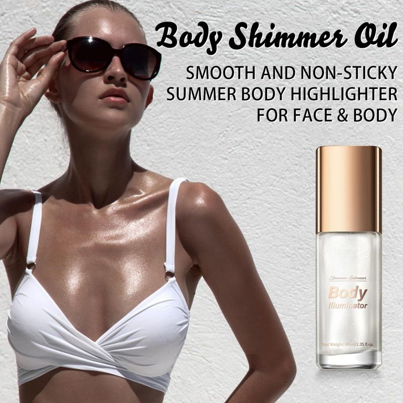 MAEPEOR Body Luminizer 5 Colors Smooth Subtle Shimmer Body Illuminator Moisturizing Long Lasting Summer Glow Illuminator For Face &amp; Body (40ML, 01 Silver)