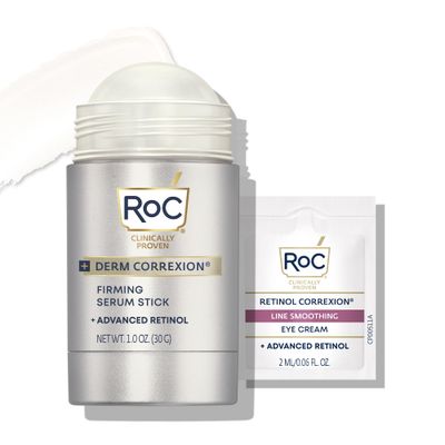 RoC Derm Correxion Advanced Retinol Firming Serum Stick with Antioxidants to Visibly Tighten and Firm Wrinkles &amp; Laugh Lines, Stocking Stuffers for Men &amp; Women, 1.0 oz with Retinol Eye Cream Packette