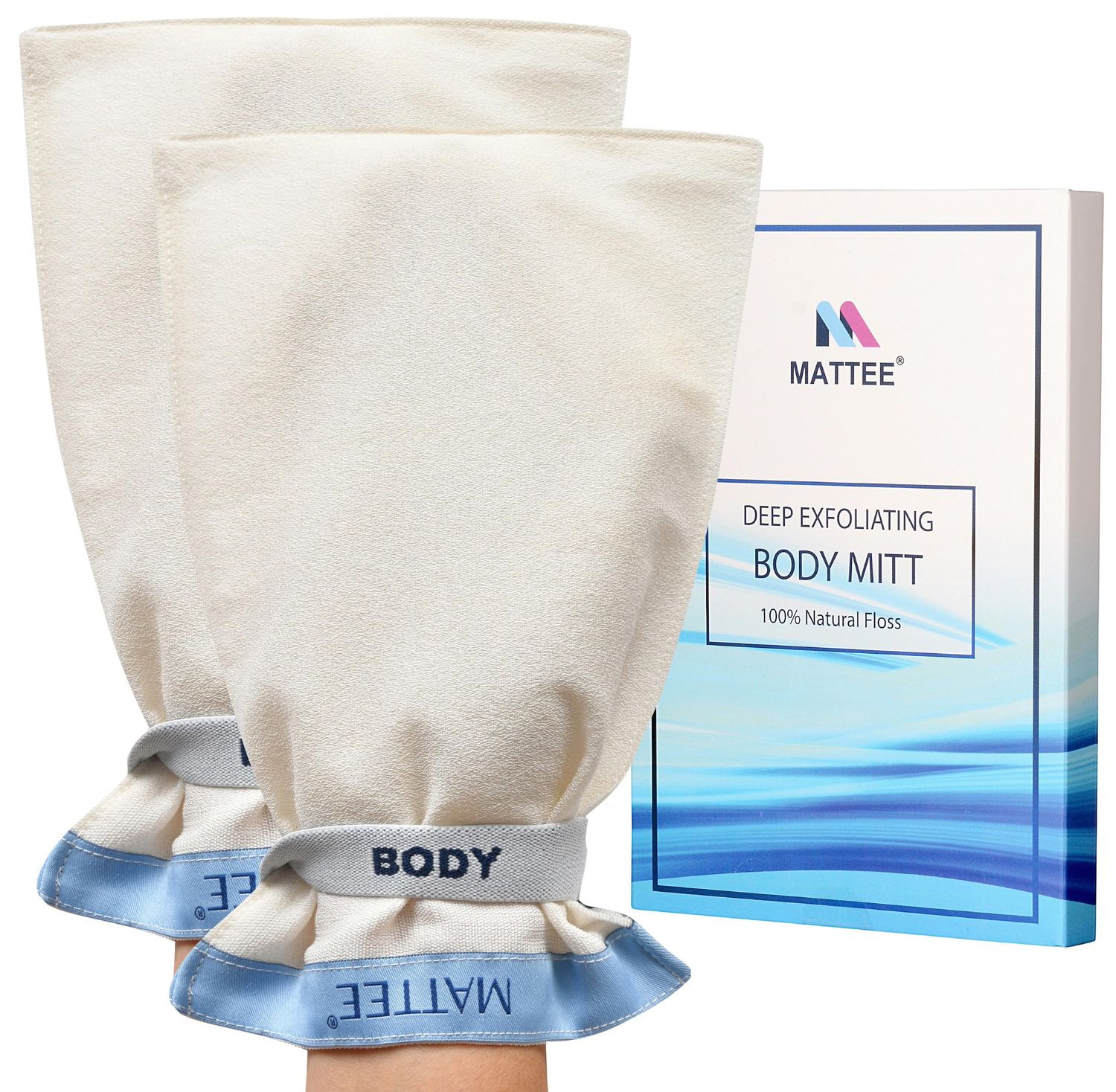 MATTEE 2 pack of 100% Natural Premium Deep Exfoliating Mitt, Turkish Kese Mitt, Body Scrubber Exfoliator, Korean Exfoliating Mitt, Visibly Lifts Away Dead Skin