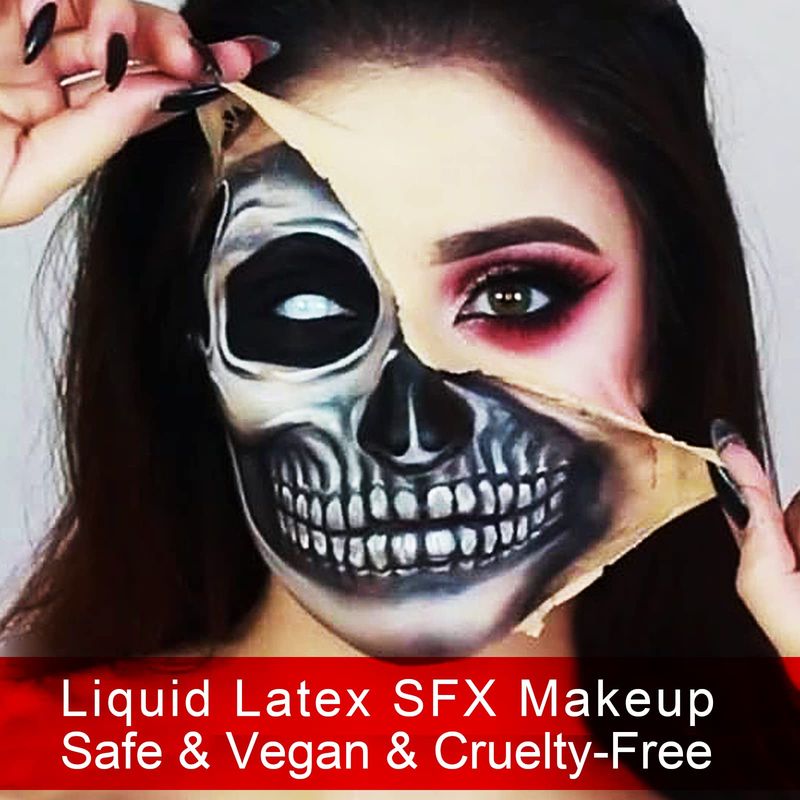 Yeweian Liquid Latex SFX Makeup Kit, 2.1Oz Latex Liquid with Coagulated Fake Blood Gel, Squirt Blood and Stipple Sponge, Halloween Monster Zombie Clown Makeup for Scald Burn Scar Wound,Cut,Skin Decay