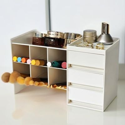 Tidyladyo Makeup Organizer for Vanity - Makeup Holder with Drawer, Perfect Skin Care and Cosmetic Storage for Bathroom Countertop, Dresser Organizador de Maquillaje, Vanity Organizer and Storage.