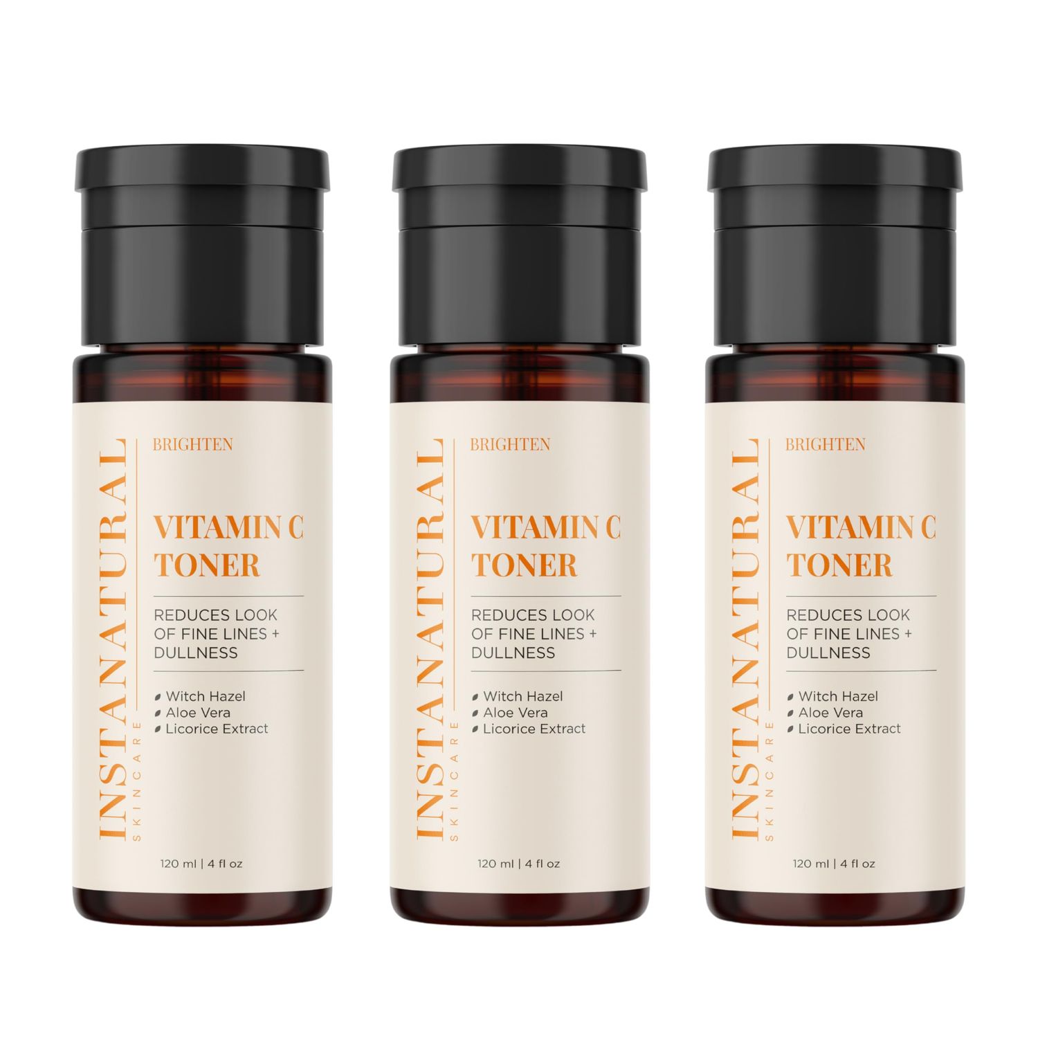 InstaNatural Vitamin C Face Toner, Brightens, Balances pH and Reduces Signs of Aging, Fine Lines and Wrinkles, with Witch Hazel, Lavender and Geranium Oils, 4 Fl Oz - 3 Pack