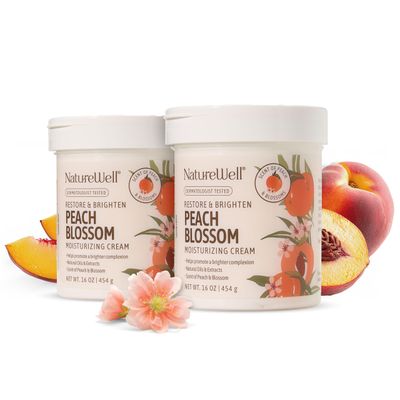 NATURE WELL Peach Blossom Restore &amp; Brighten Moisturizing Cream For Face &amp; Body, Infused With Peach Extract, Niacinamide, &amp; Hyaluronic Acid, Promotes A Brighter Complexion, Pack of 2 (16 Oz. Each)