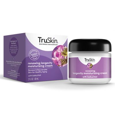 TruSkin Longevity Moisturizing Cream - Revolutionary Face Moisturizer with Bakuchiol &amp; Snow Algae - Skin Care Made to Help Transition from Anti Aging to Healthy Aging - 2 fl oz