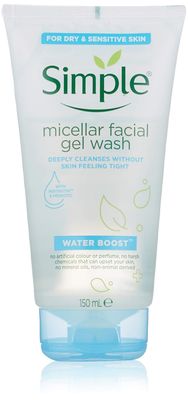Simple Facial Gel Wash Cleanser, Water Boost Micellar For Dry Or Sensitive Skin, 5 Ounce (Pack Of 6)