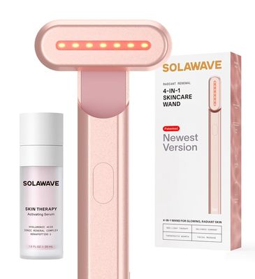 Solawave 4-in-1 Radiant Renewal Facial Wand &amp; Skin Therapy Serum Bundle | Red Light Therapy for Face and Neck | Galvanic Skincare Wand &amp; Massager | Anti-Aging Wrinkle Reduction | Solawave Original