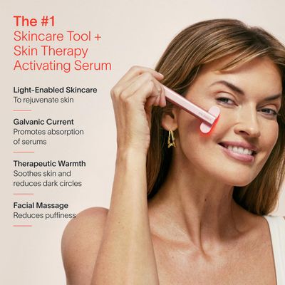 Solawave 4-in-1 Radiant Renewal Facial Wand & Skin Therapy Serum Bundle | Red Light Therapy for Face and Neck | Galvanic Skincare Wand & Massager | Anti-Aging Wrinkle Reduction | Solawave Original
