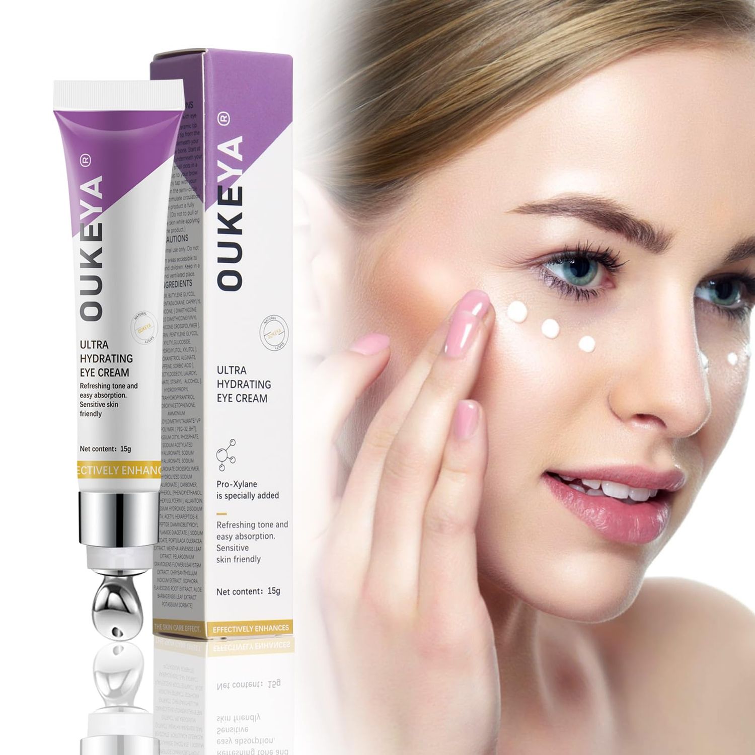 OUKEYA Eye Cream for Dark Circles, Under Eye Cream Anti Aging Wrinkles, Eye Cream for Puffiness &amp; Bags Under Eyes, Dark Circles Under Eye Treatment, Eye Repair Cream Treatment with Massage Roller